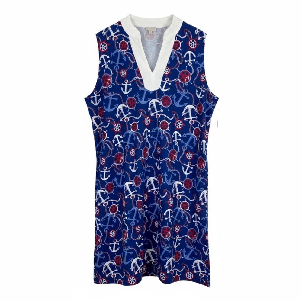 Talbots NWT Nautical Anchors Beach Print Sleeveless Sheath Dress Blue Size 2X
